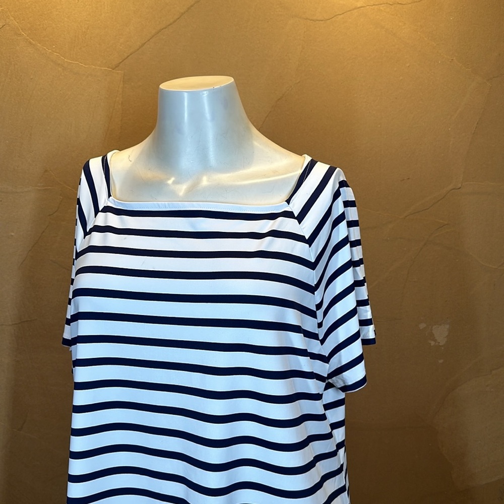 Talbots Nautical Stripe Navy & White Square Neck Top, XL - Picture 2 of 7